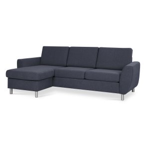 Wendy set 1 3D sofa, m. chaiselong - bl polyester stof og brstet aluminium