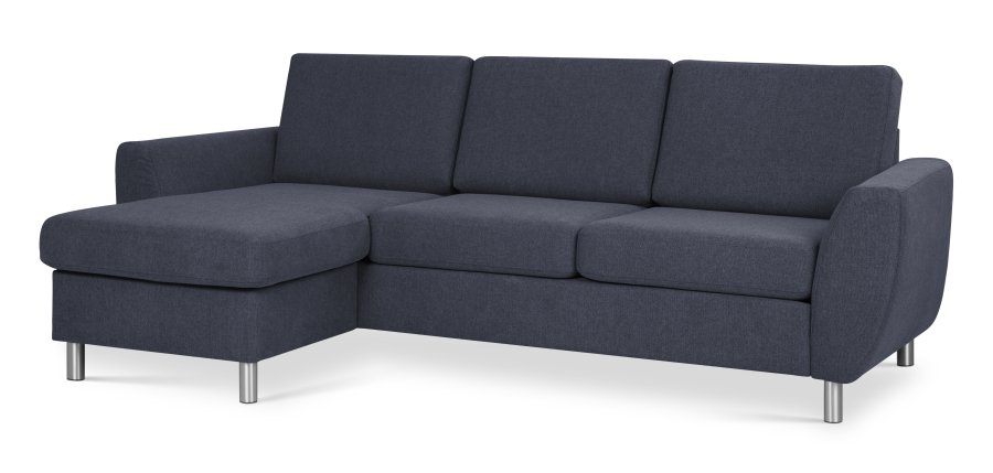 Wendy set 1 3D sofa, m. chaiselong - bl polyester stof og brstet aluminium