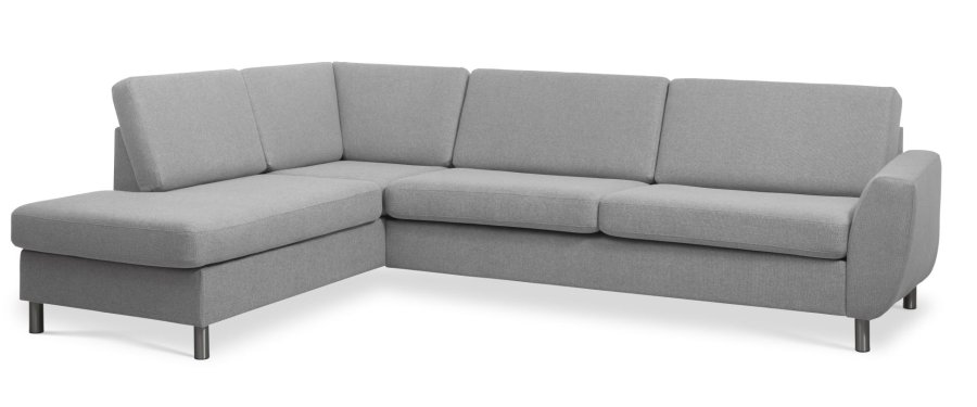 Wendy set 2 OE left sofa, m. chaiselong - gr polyester stof og brstet aluminium