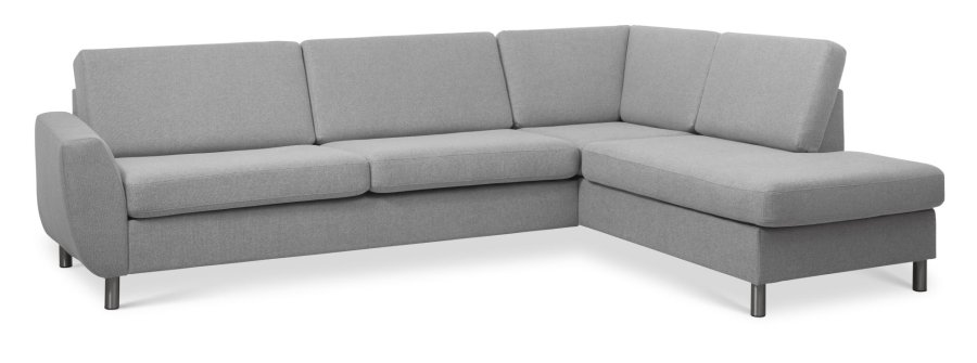 Wendy set 3 OE right sofa, m. chaiselong - gr polyester stof og brstet aluminium