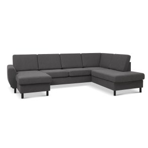 Wendy set 5 U OE right sofa, m. chaiselong - antracitgr polyester stof og sort tr