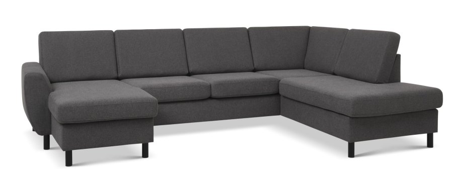 Wendy set 5 U OE right sofa, m. chaiselong - antracitgr polyester stof og sort tr