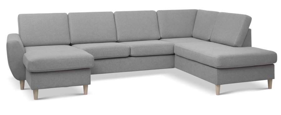 Wendy set 5 U OE right sofa, m. chaiselong - gr polyester stof og natur tr