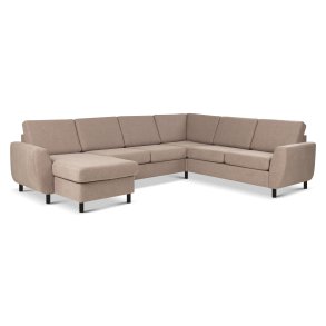 Wendy set 6 U 2C3D sofa, m. chaiselong - antelope beige polyester stof og sort tr