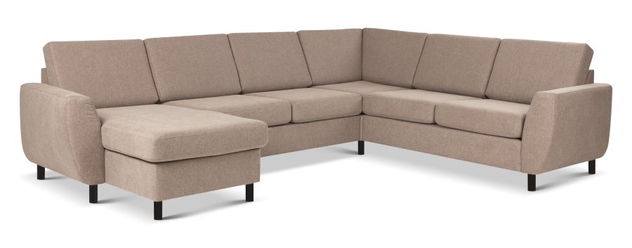 Wendy set 6 U 2C3D sofa, m. chaiselong - antelope beige polyester stof og sort tr
