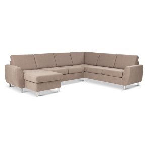 Wendy set 6 U 2C3D sofa, m. chaiselong - antelope beige polyester stof og brstet aluminium