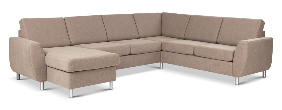 Wendy set 6 U 2C3D sofa, m. chaiselong - antelope beige polyester stof og brstet aluminium