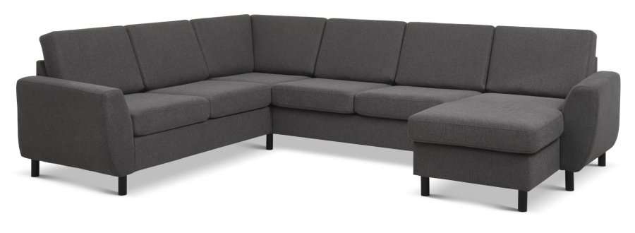 Wendy set 6 U 2C3D sofa, m. chaiselong - antracitgr polyester stof og sort tr