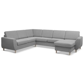 Wendy set 6 U 2C3D sofa, m. chaiselong - gr polyester stof og natur tr