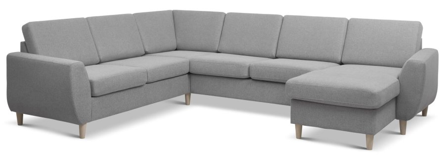 Wendy set 6 U 2C3D sofa, m. chaiselong - gr polyester stof og natur tr