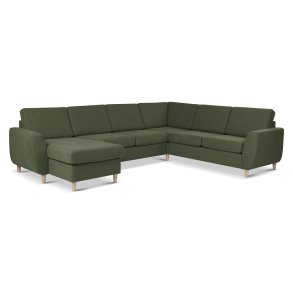 Wendy set 6 U 2C3D sofa, m. chaiselong - vinter mosgrn polyester stof og natur tr