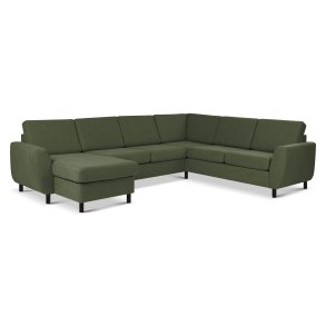 Wendy set 6 U 2C3D sofa, m. chaiselong - vinter mosgrn polyester stof og sort tr