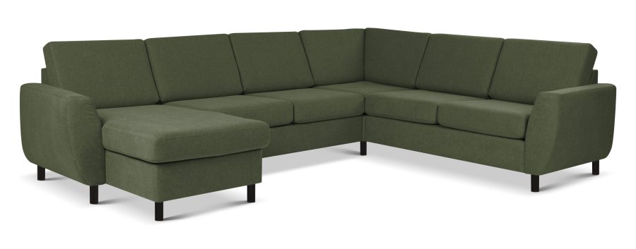 Wendy set 6 U 2C3D sofa, m. chaiselong - vinter mosgrn polyester stof og sort tr