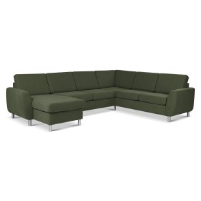 Wendy set 6 U 2C3D sofa, m. chaiselong - vinter mosgrn polyester stof og brstet aluminium