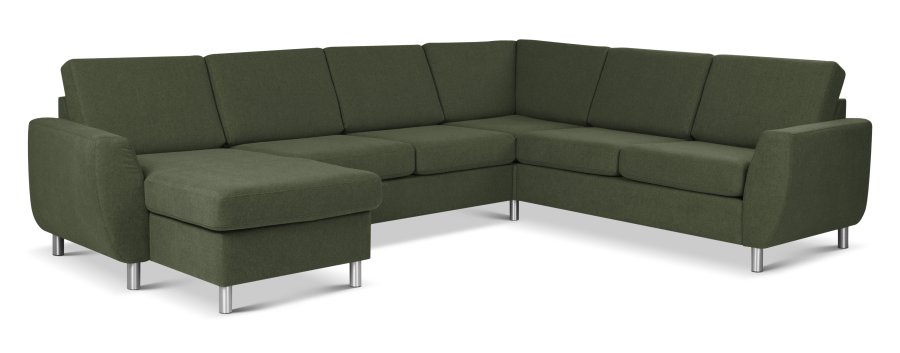 Wendy set 6 U 2C3D sofa, m. chaiselong - vinter mosgrn polyester stof og brstet aluminium