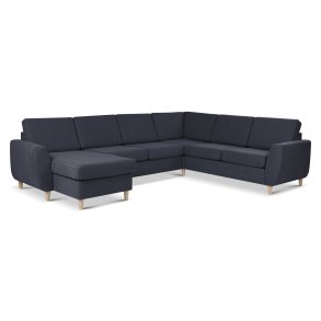 Wendy set 6 U 2C3D sofa, m. chaiselong - bl polyester stof og natur tr