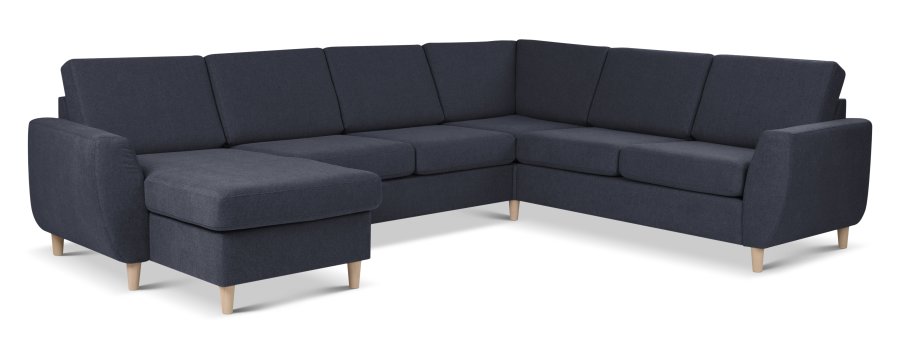 Wendy set 6 U 2C3D sofa, m. chaiselong - bl polyester stof og natur tr
