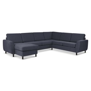 Wendy set 6 U 2C3D sofa, m. chaiselong - bl polyester stof og sort tr