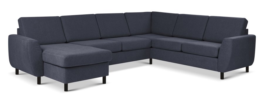 Wendy set 6 U 2C3D sofa, m. chaiselong - bl polyester stof og sort tr