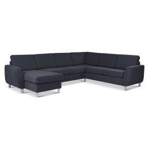 Wendy set 6 U 2C3D sofa, m. chaiselong - bl polyester stof og brstet aluminium