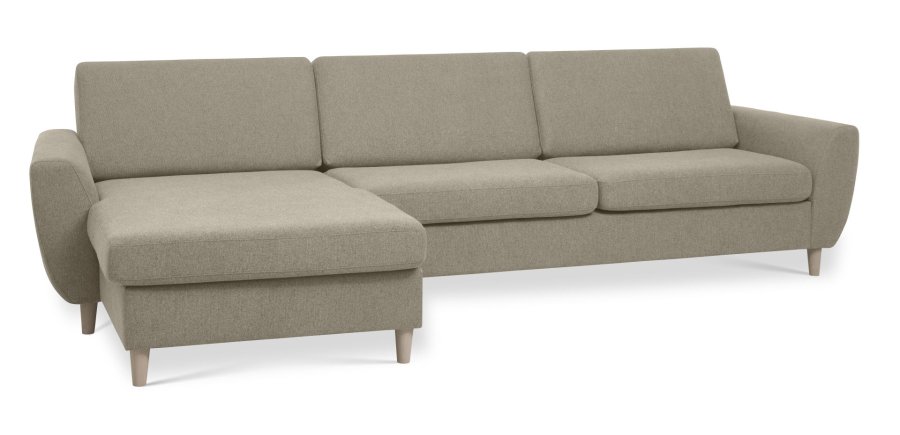 Wendy set 8 3D XL sofa, m. chaiselong - antelope beige polyester stof og natur tr