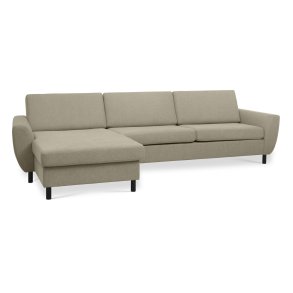 Wendy set 8 3D XL sofa, m. chaiselong - antelope beige polyester stof og sort tr