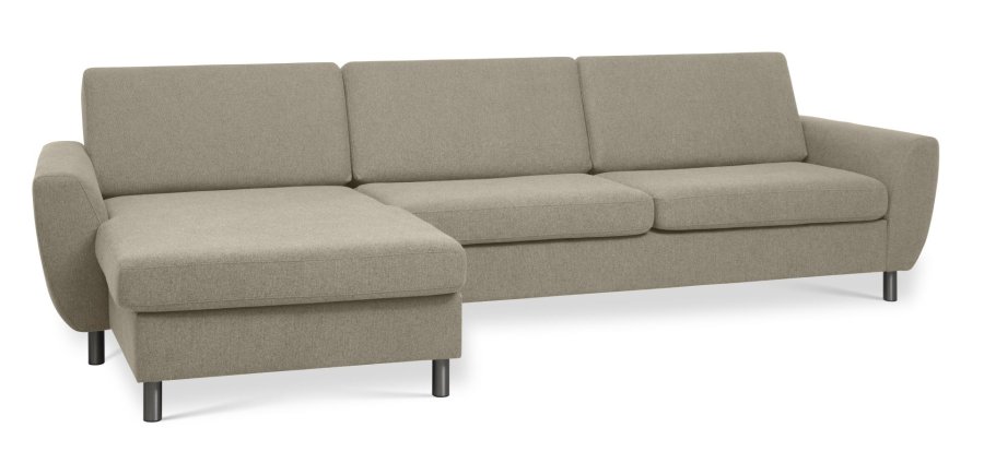Wendy set 8 3D XL sofa, m. chaiselong - antelope beige polyester stof og brstet aluminium