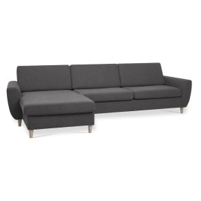 Wendy set 8 3D XL sofa, m. chaiselong - antracitgr polyester stof og natur tr