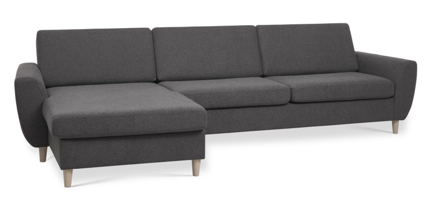 Wendy set 8 3D XL sofa, m. chaiselong - antracitgr polyester stof og natur tr