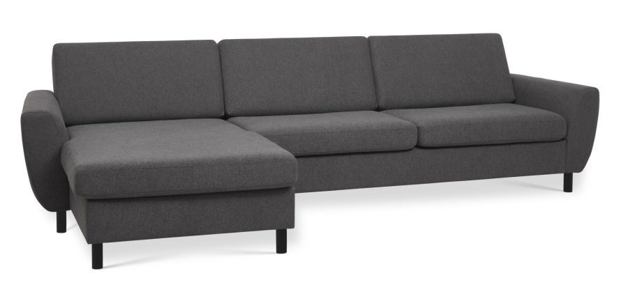 Wendy set 8 3D XL sofa, m. chaiselong - antracitgr polyester stof og sort tr