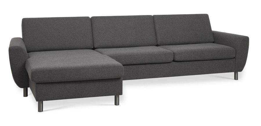 Wendy set 8 3D XL sofa, m. chaiselong - antracitgr polyester stof og brstet aluminium