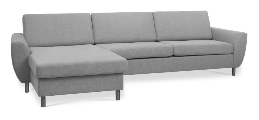 Wendy set 8 3D XL sofa, m. chaiselong - gr polyester stof og brstet aluminium
