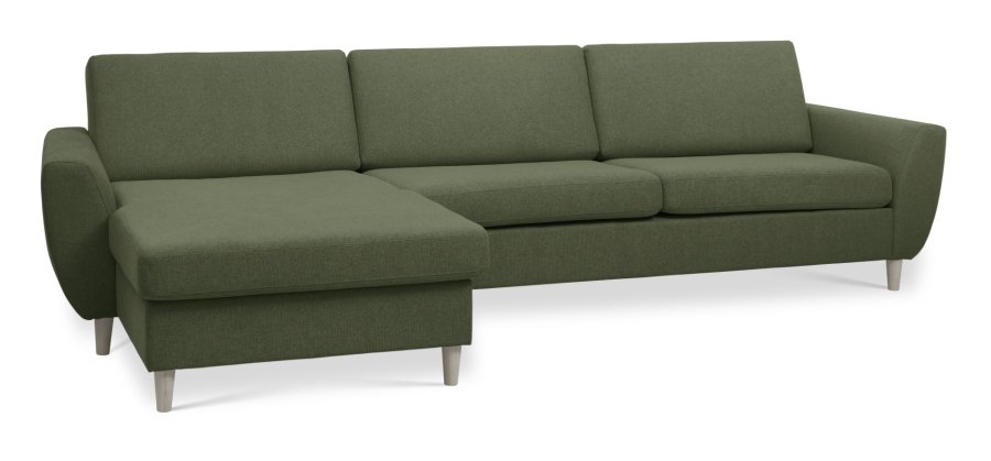 Wendy set 8 3D XL sofa, m. chaiselong - vinter mosgrn polyester stof og natur tr