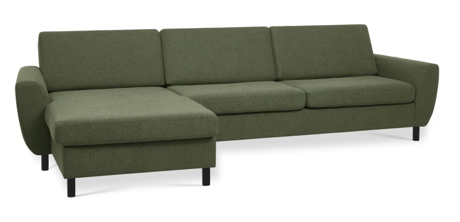 Wendy set 8 3D XL sofa, m. chaiselong - vinter mosgrn polyester stof og sort tr