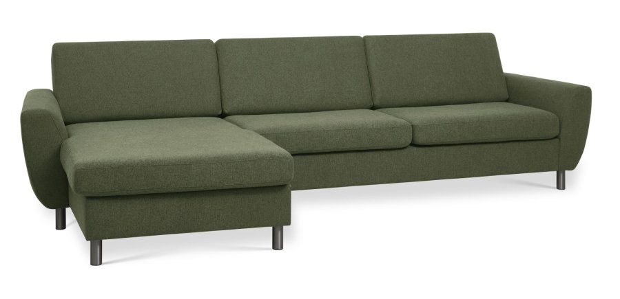 Wendy set 8 3D XL sofa, m. chaiselong - vinter mosgrn polyester stof og brstet aluminium