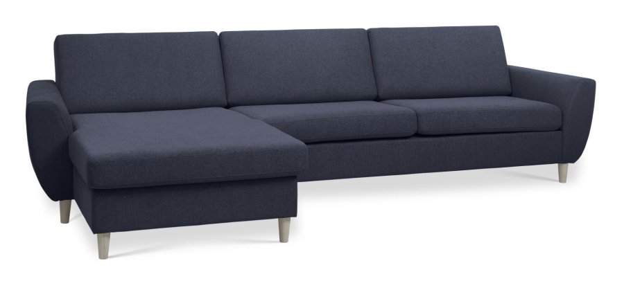Wendy set 8 3D XL sofa, m. chaiselong - bl polyester stof og natur tr