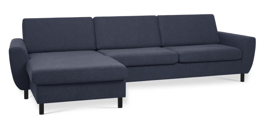 Wendy set 8 3D XL sofa, m. chaiselong - bl polyester stof og sort tr