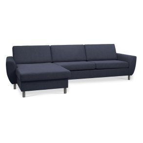 Wendy set 8 3D XL sofa, m. chaiselong - bl polyester stof og brstet aluminium