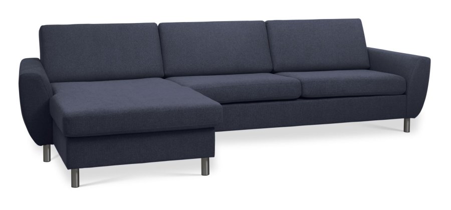 Wendy set 8 3D XL sofa, m. chaiselong - bl polyester stof og brstet aluminium