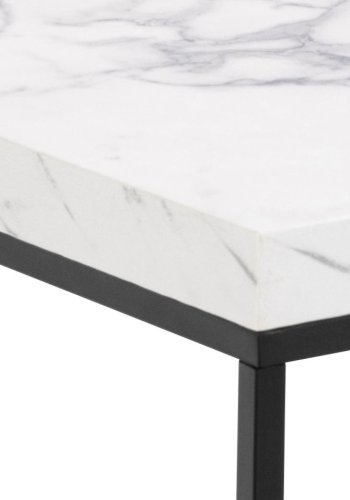 ACT NORDIC Barossa sofabord, kvadratisk - hvid papir Carrara marmorlook og sort stl (40x40)