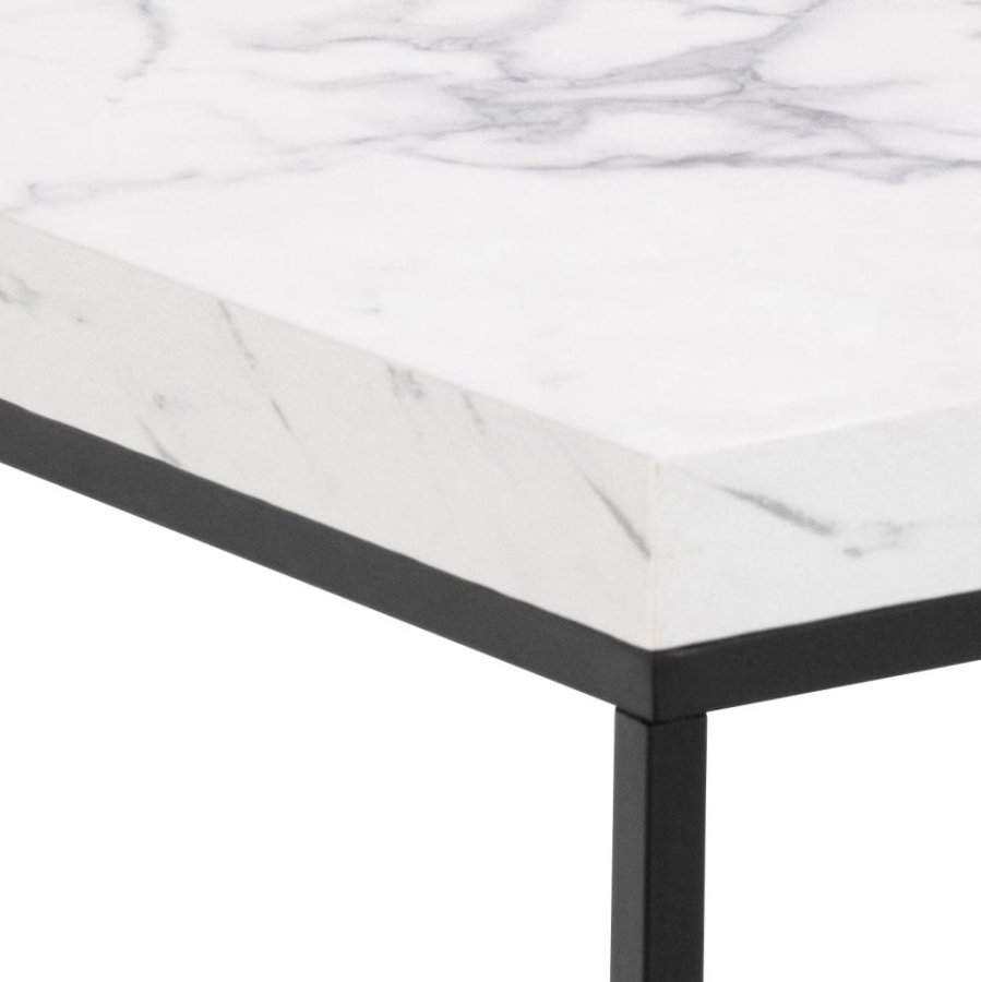 ACT NORDIC Barossa sofabord, kvadratisk - hvid papir Carrara marmorlook og sort stl (40x40)