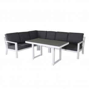 VENTURE DESIGN Barcelona hjrnesofa st - gr hynder, glas og hvid aluminium