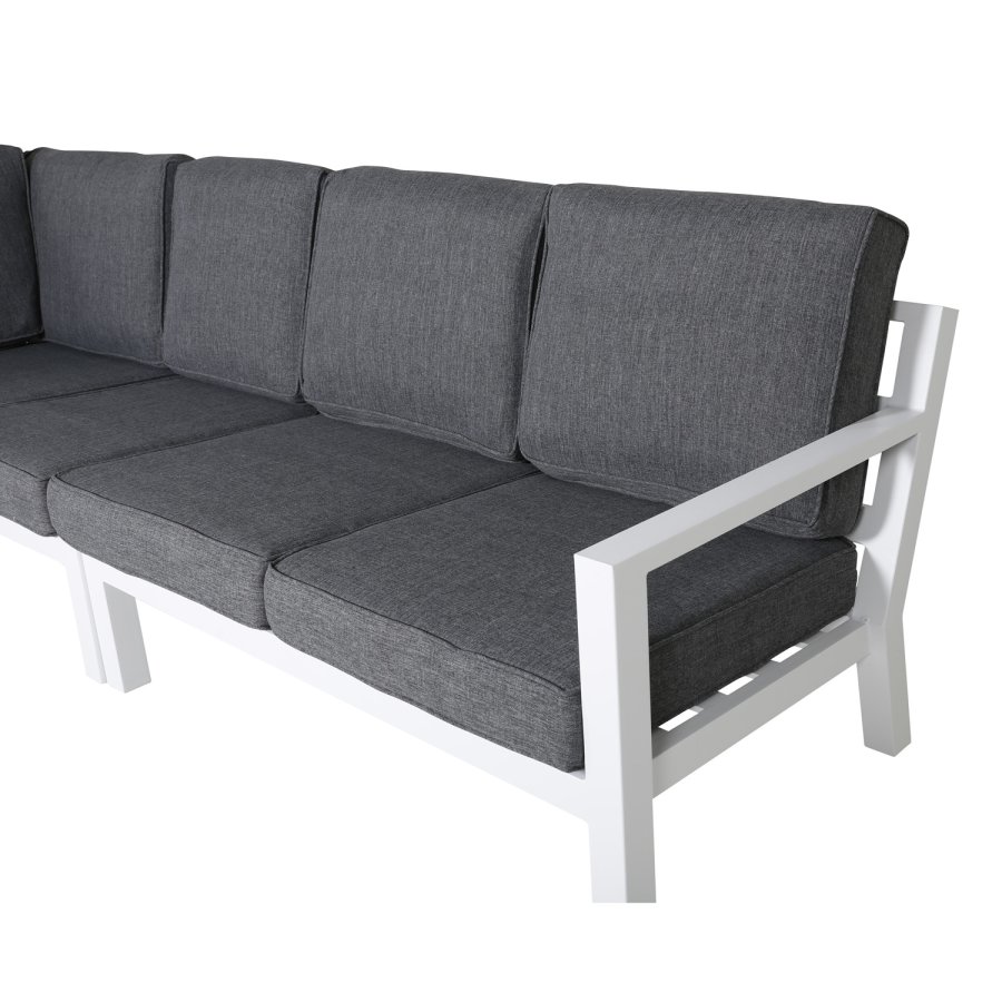 VENTURE DESIGN Barcelona hjrnesofa st - gr hynder, glas og hvid aluminium