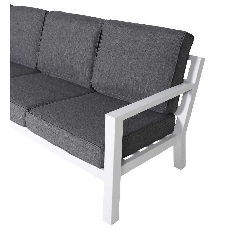 VENTURE DESIGN Barcelona hjrnesofa st - gr hynder, glas og hvid aluminium