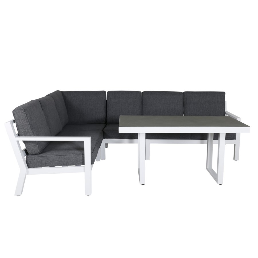 VENTURE DESIGN Barcelona hjrnesofa st - gr hynder, glas og hvid aluminium