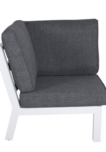 VENTURE DESIGN Barcelona hjrnesofa st - gr hynder, glas og hvid aluminium