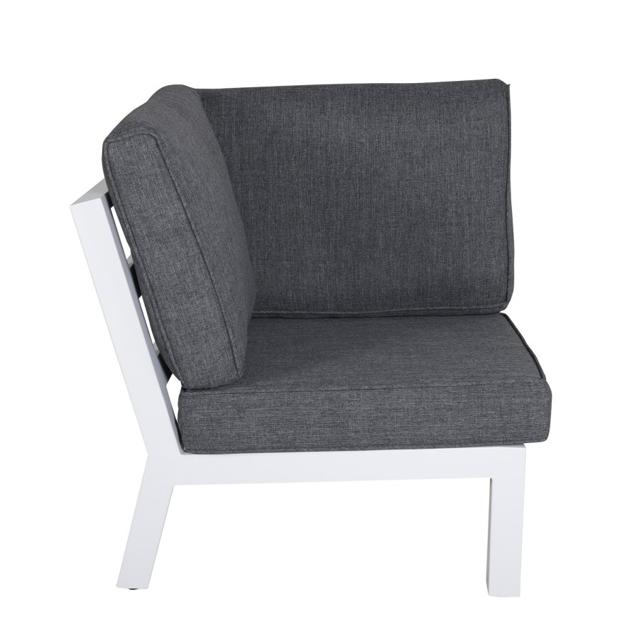 VENTURE DESIGN Barcelona hjrnesofa st - gr hynder, glas og hvid aluminium