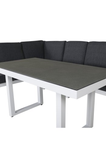 VENTURE DESIGN Barcelona hjrnesofa st - gr hynder, glas og hvid aluminium