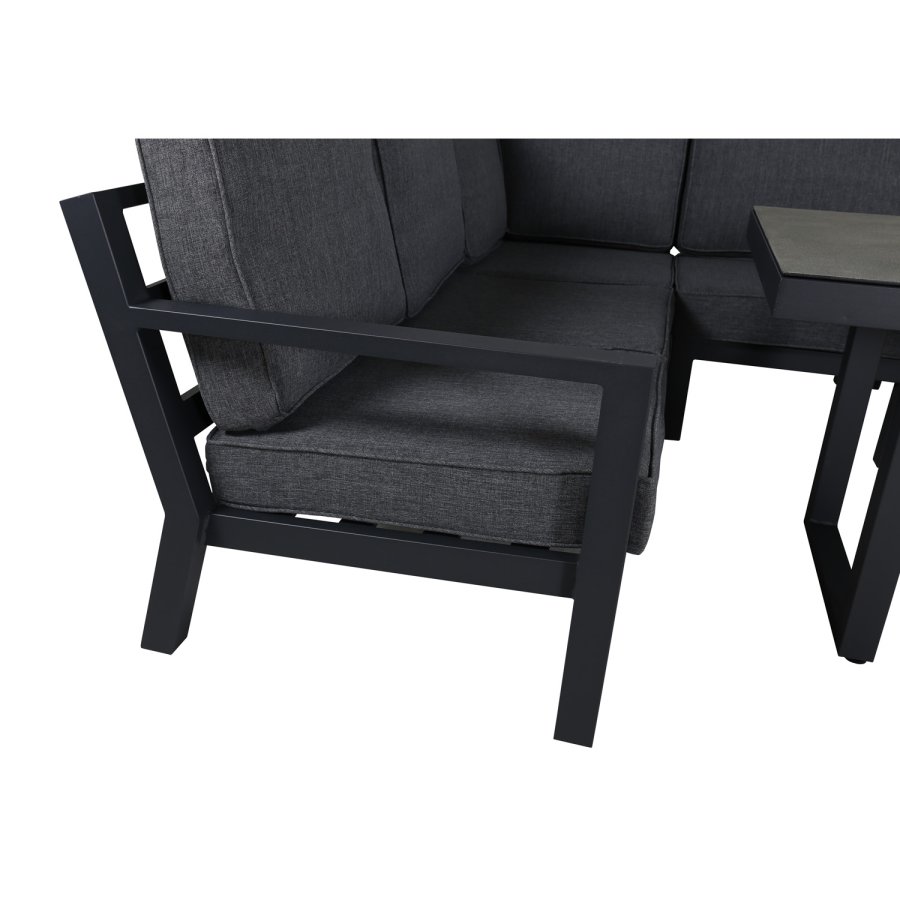 VENTURE DESIGN Barcelona hjrnesofa st - gr hynder, glas og sort aluminium