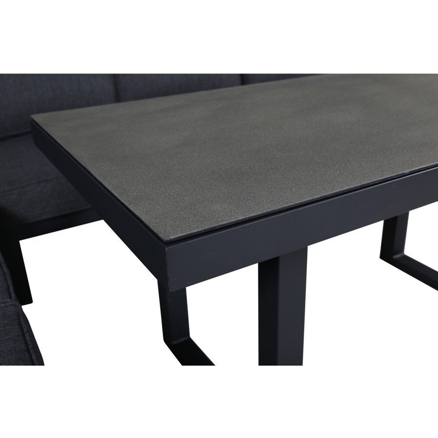 VENTURE DESIGN Barcelona hjrnesofa st - gr hynder, glas og sort aluminium